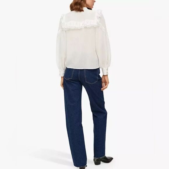 MNG MANGO Blouse Top White Ruffle Lace Size L - Picture 3 of 10